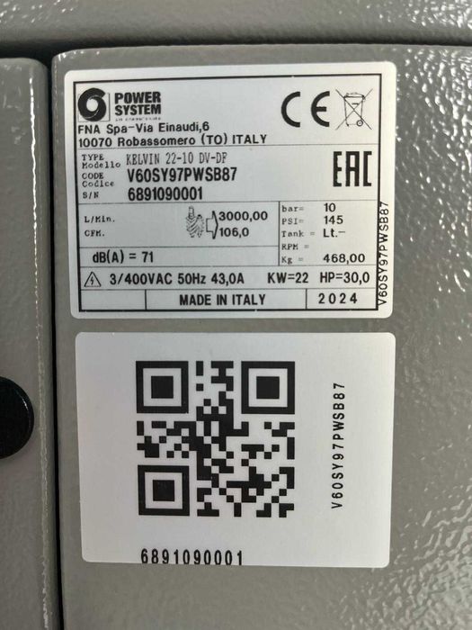 Compresor cu inverter - Power System KELVIN - 22 KW - 10 BAR - DV DF