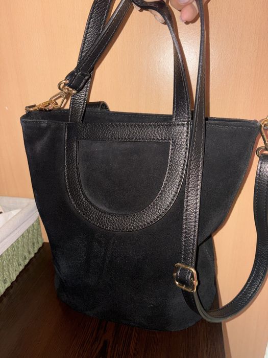 Нова дамска чанта от естествен велур