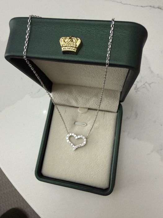 Lant inima aur alb 10 carate cu pietre Moissanite