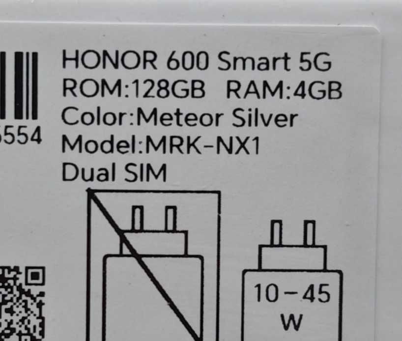 Чисто нов! Неразопакован! Honor 600 smart 5G 128GB Silver  +  подарък 10000mAh powerbank