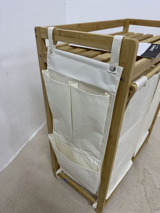 Бамбуков кош за пране SONGMICS 2x50L с рафт и странични джобове