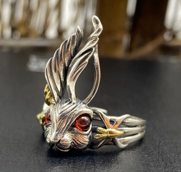 Кольцо серебро кролик