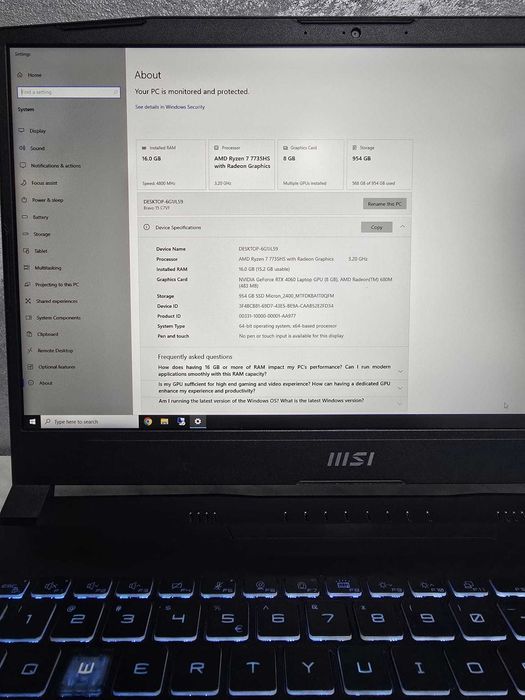 Laptop MSI Thin 15 Ryzen 7 7735HS 16GB RTX 4060 / 97678