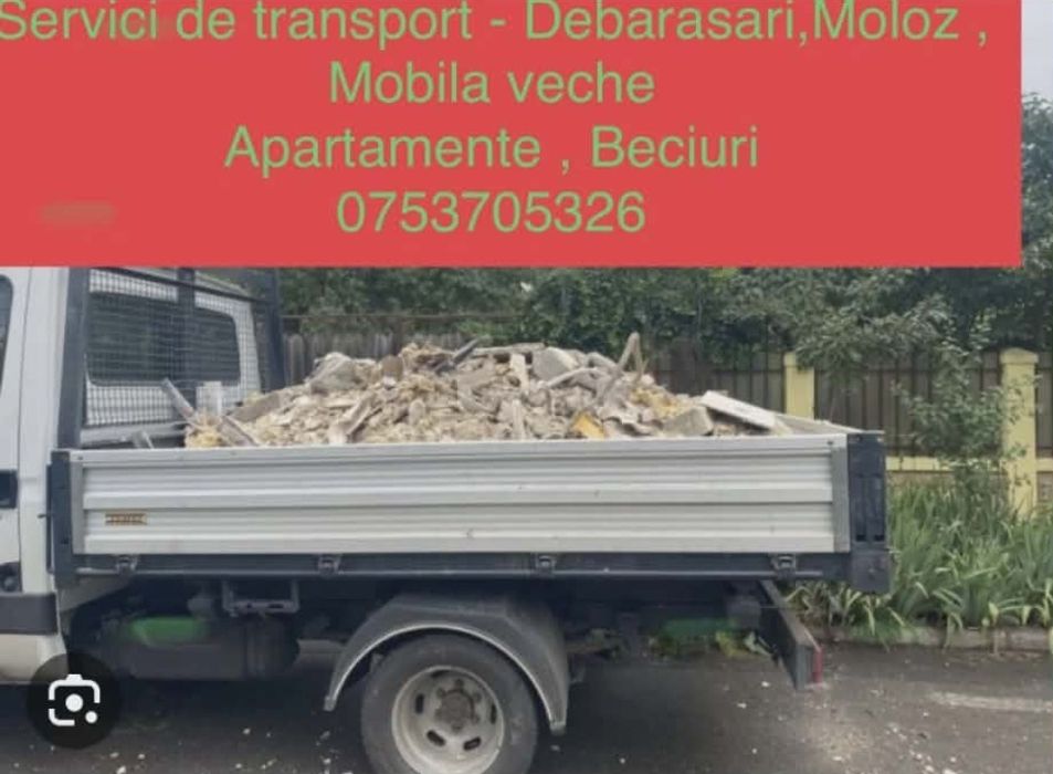 Servicii de transport moloz, deșeuri