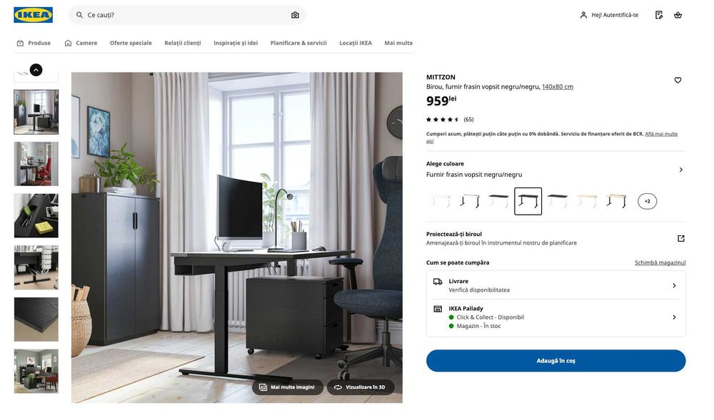 MITTZON Birou Ikea, furnir frasin vopsit negru, 140x80 cm