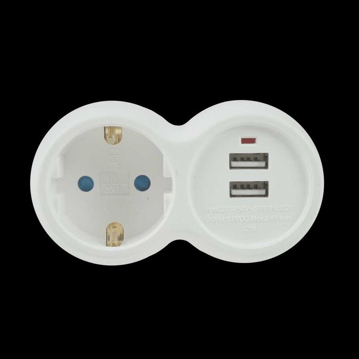 Стенен разклонител Technik Professional с 1 контакт + 2 USB-A 16A