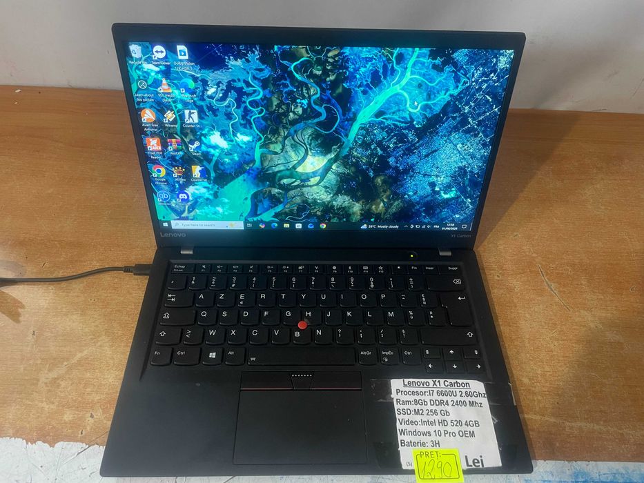 Laptop Lenovo, ThinkPad X1 Carbon I7 6600U 2,6Ghz SSD 256 Gb 8GB Ram DDR 4 Garantie 2ani