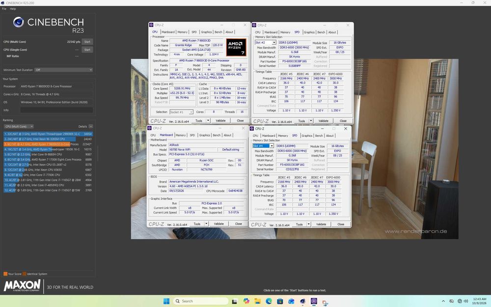 ASRock Phantom Gaming X870E Nova WiFi + Ryzen 7 9800X3D, 8 cores, 5.2Ghz, 96MB, AM5