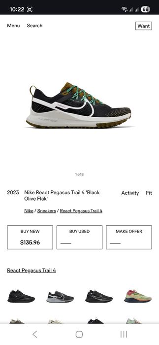 Adidasi Nike React Pegasus Trail 4, masura 43 / 27 cm.