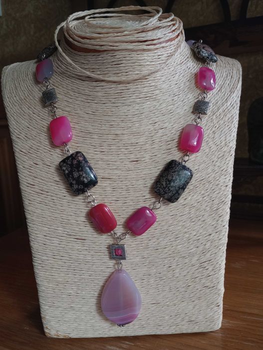 colier lung agate magenta si jasper zebra,chic