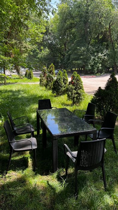 Пластиковый стол стулья под ротанг