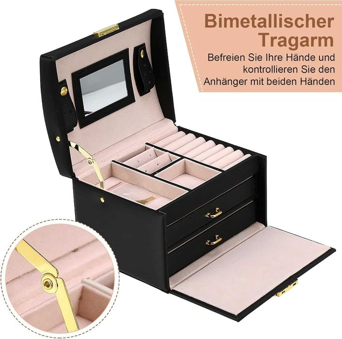 Cutie de bijuterii cu 20 compartimente incuietoare cu cheie si oglinda