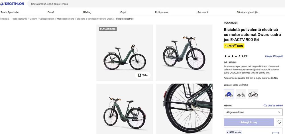 Bicicletă polivalentă electrică cu motor automat CVT Owuru E-ACTV 900