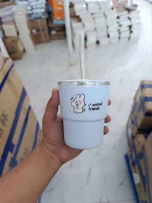 «Стильные стаканы с трубочкой “Happy Drink”»оптом по 10штк