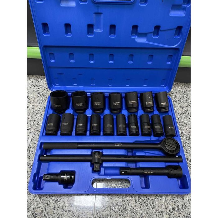 НЕМСКО Гедоре С Ковани Дълбоки Вложки 21 части 3/4 HAWEK + ЛЕД ФЕНЕР