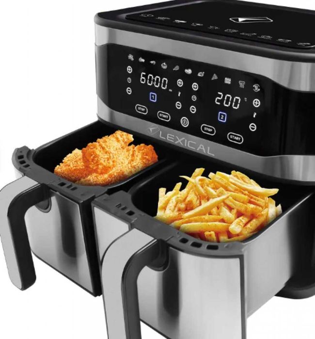 (НОВО) LED Airfryer Leical с 2 кошчета.