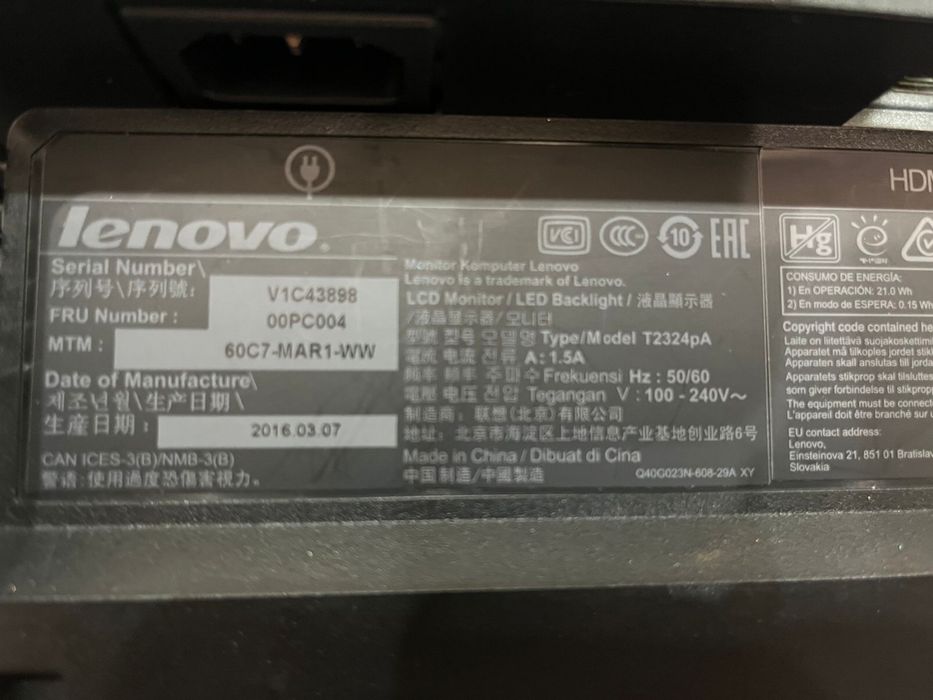 Монитор 24” Lenovo ThinkVision T2324pA