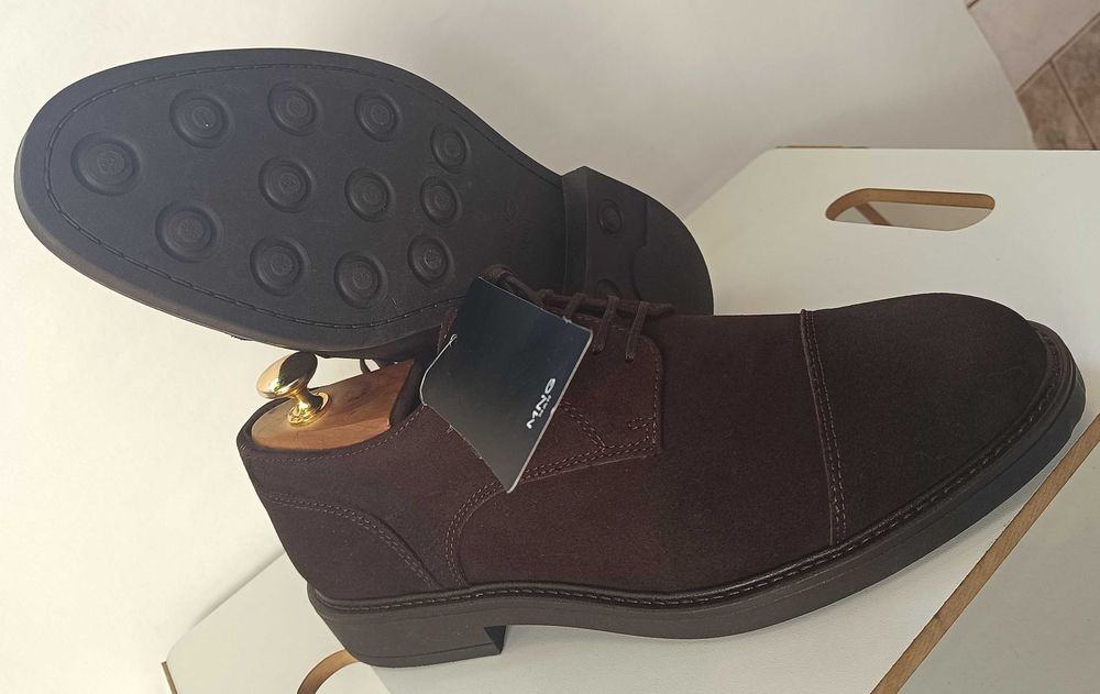 Pantofi derby 41 cap toe suede MANGO NOI piele naturala moale