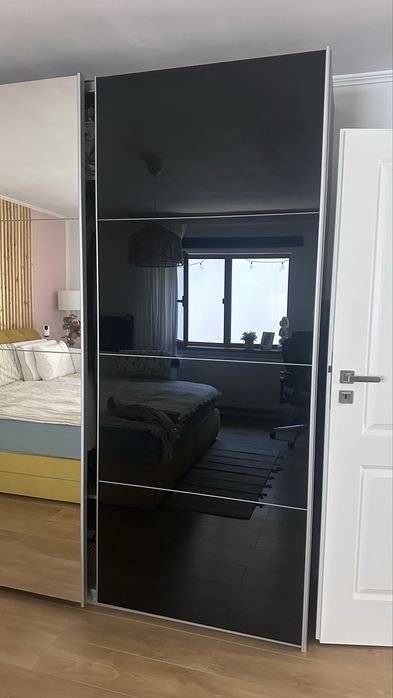 Vand doua usi glisante cu sticla neagra 224 cm/92 cm