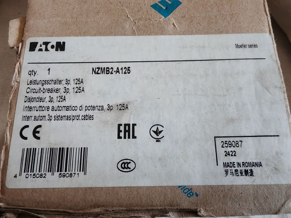 Intrerupator automat industrial Eaton Moeller NZMB2-A125 3P 125A+bobina minima tensiune nou, sigilat