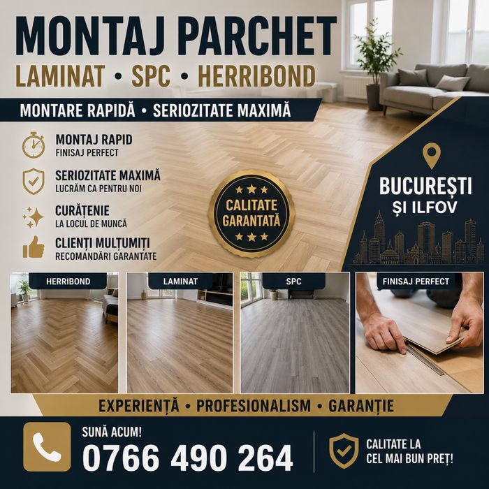 Montaj parchet laminat, SPC, herringbone București