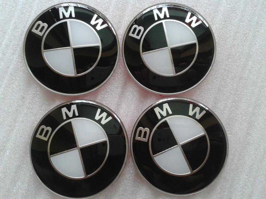 Set 4 Embleme Jante BMW 56MM / 60MM Alb Negru Albastru, Sigle Roti Cap