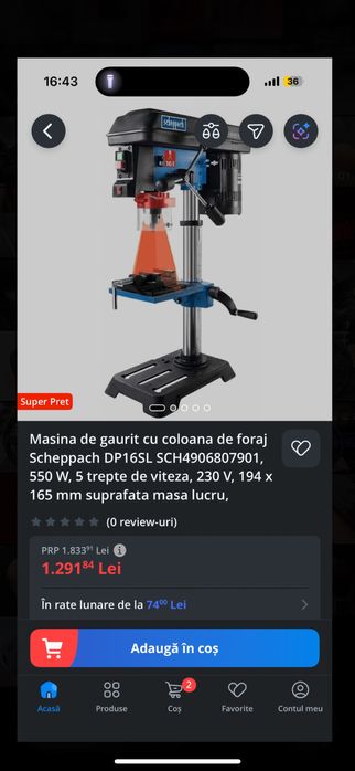 Mașină de găurit cu coloană Scheppach DP16VLS 500W - NOUĂ