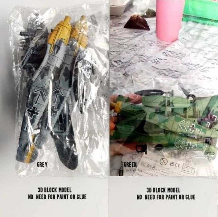 Macheta avion BF-109 scara 1:48 22cm gri /verde/blue camuflaj