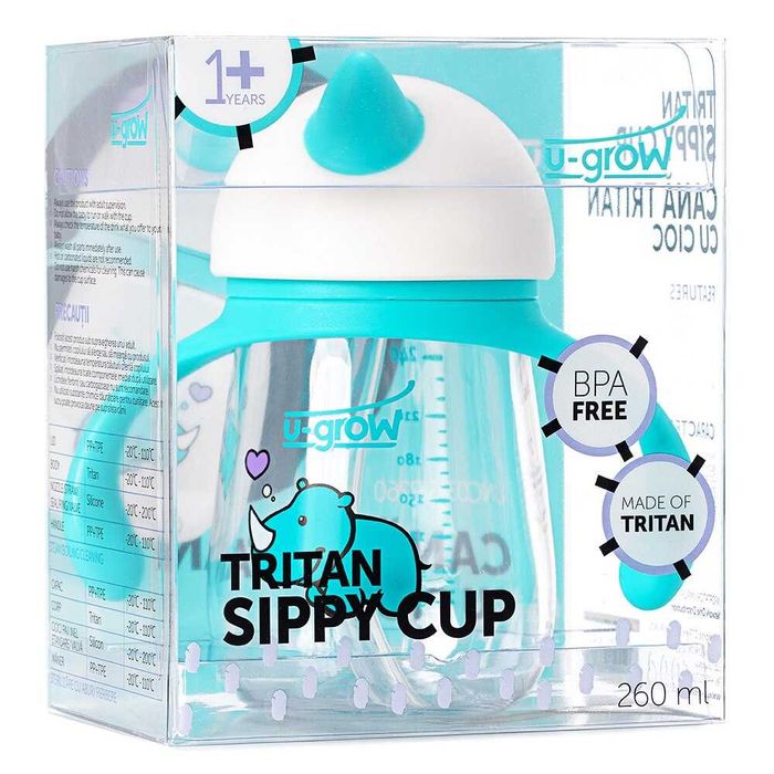Cana din tritan cu pai pentru bebelusi U-Grow, 260 ml