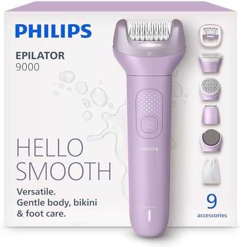 Нов Philips Series 9000 безжичен епилатор мокро сухо 9 приставкис педикюрна пила аксесоари