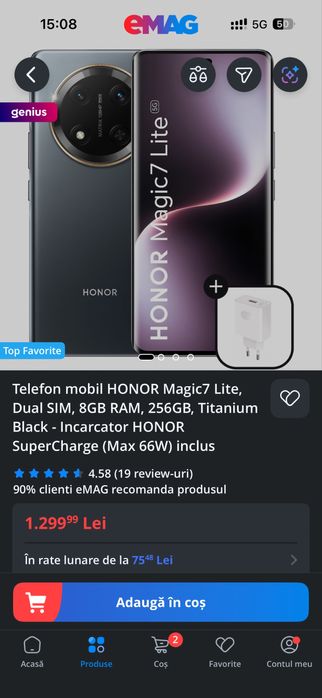 Telefon honor spatiu stocare 256 giga nou nout la cutie primit cadou
