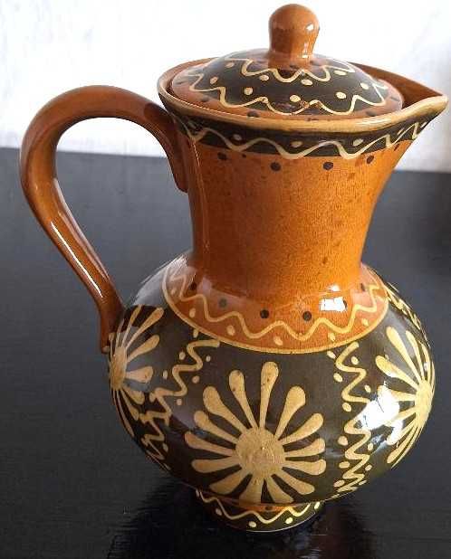 Кувшин Декоративный Керамический с Крышкой и Ручной Росписью, СССР