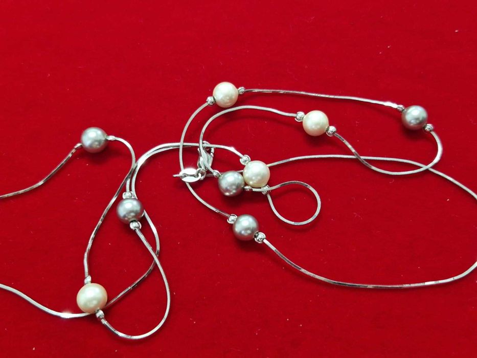 AG193,set argint 925,nou/marcat, colier 70 cm si cercei perla 13,7 gr