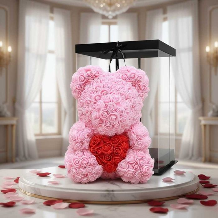 Луксозно Мече от Рози Rose Bear в Подаръчна опаковка