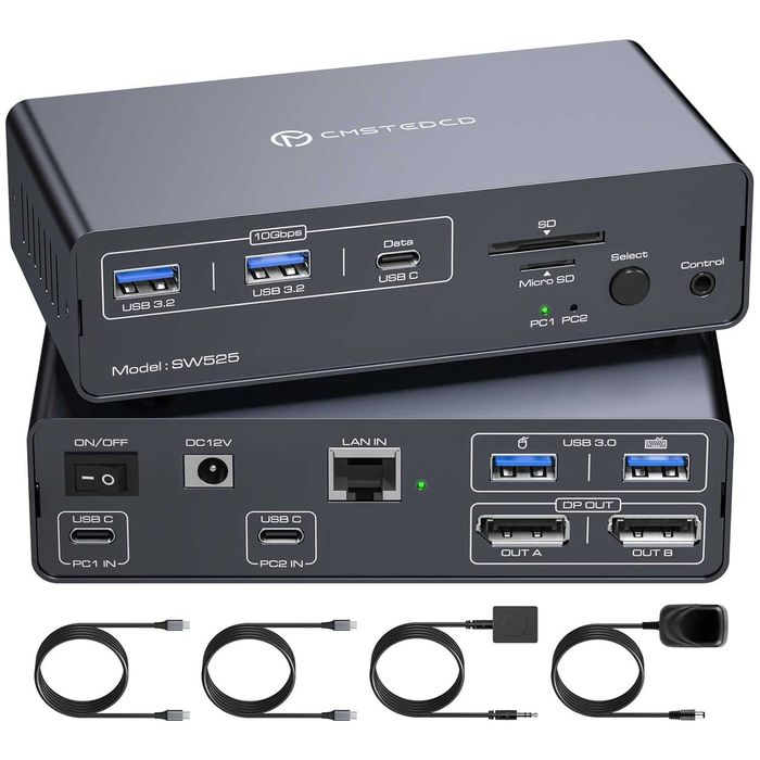 FQuanmap 4K120Hz USB C Докинг Станция KVM превключвател за 2 монитора