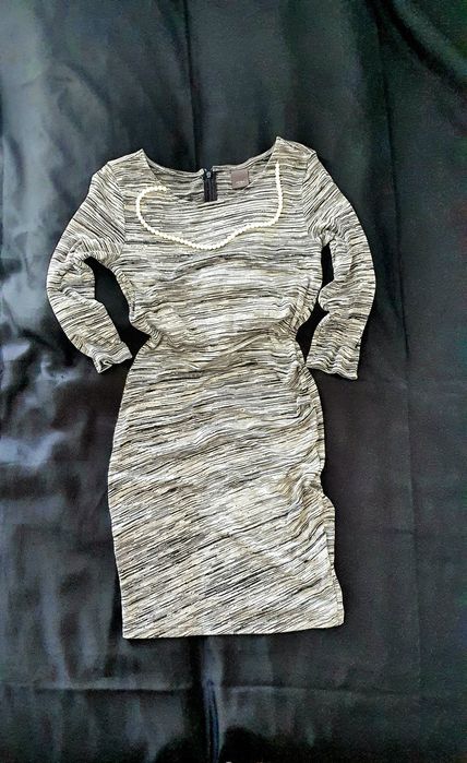 Rochie ICHI gri mulata casual chic elastica S M maneca 3 4 vascoza office