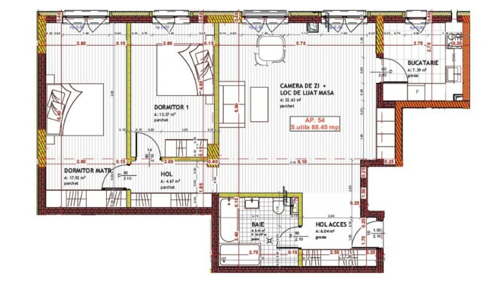 Apartament 3 camere 88,45 mp