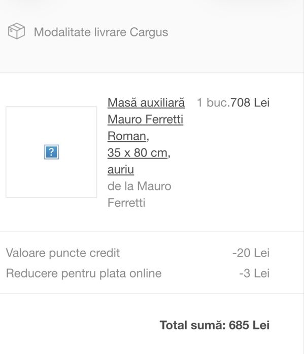 Masa auxiliara auriu sticla 80 cm Mauro Feretti