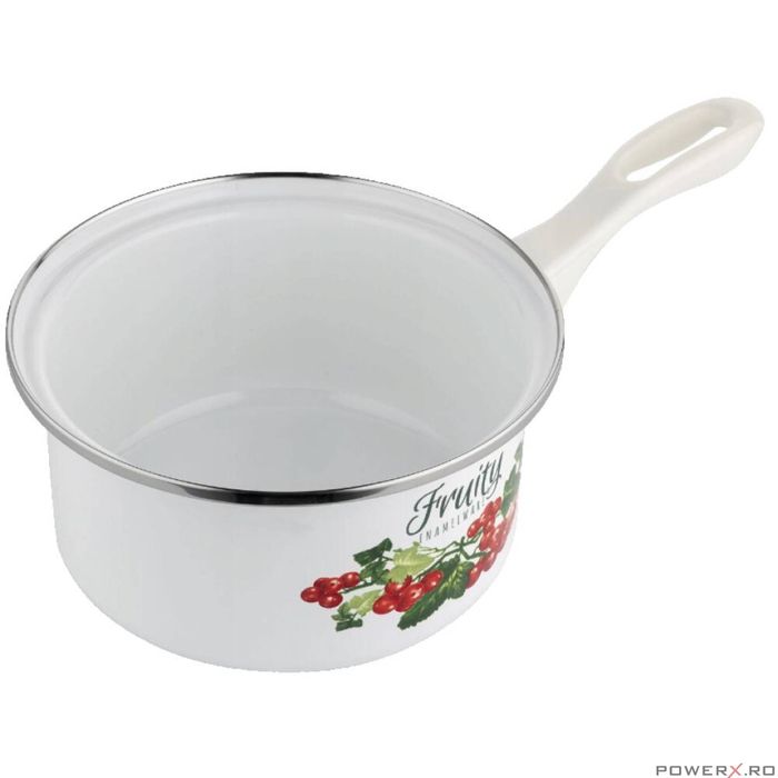 Cratita Kalina, emailata, din otel carbon, cu coada, alba, 16cm-1.15L,