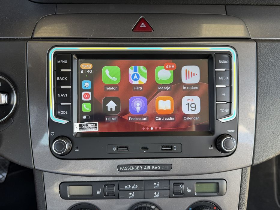 Navigatie cu lumini ambientale  VW Golf 5 6 Passat B6 b7 CC Tiguan Touran Eos Polo T5 Jetta  Sharan Skoda Octavia 2 Fabia Seat Carplay Android Auto