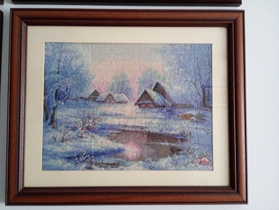 Goblenuri cusute manual (peisaje, ata mouline, panza bumbac, inramate)