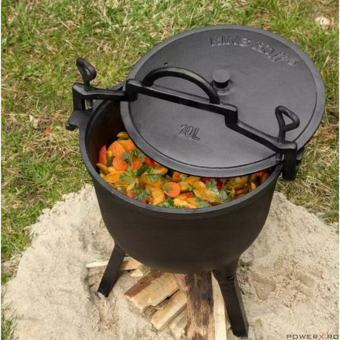 Ceaun din fonta cu picioare si capac, 10litri, negru, Kinghoff