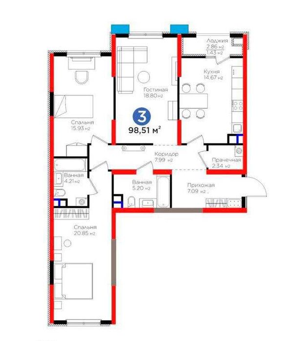 3-х комнатная в ЖК «BI Sado» ID: 5502