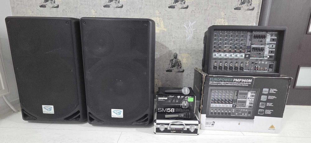 Boxe pasive, mixer cu amplificare, microfon