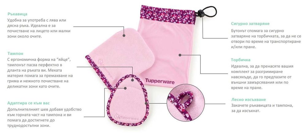 Еко красота - микрофибърен комплект за почистване на лице Tuperware