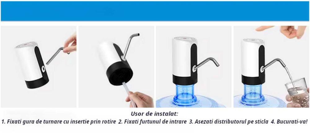 Dozator apa electric Madynik™,2 adaptoare universale, baterie 1200 mAh