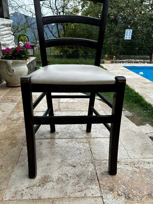 Scaune din lemn cu piele ecologica crem 7 bucati