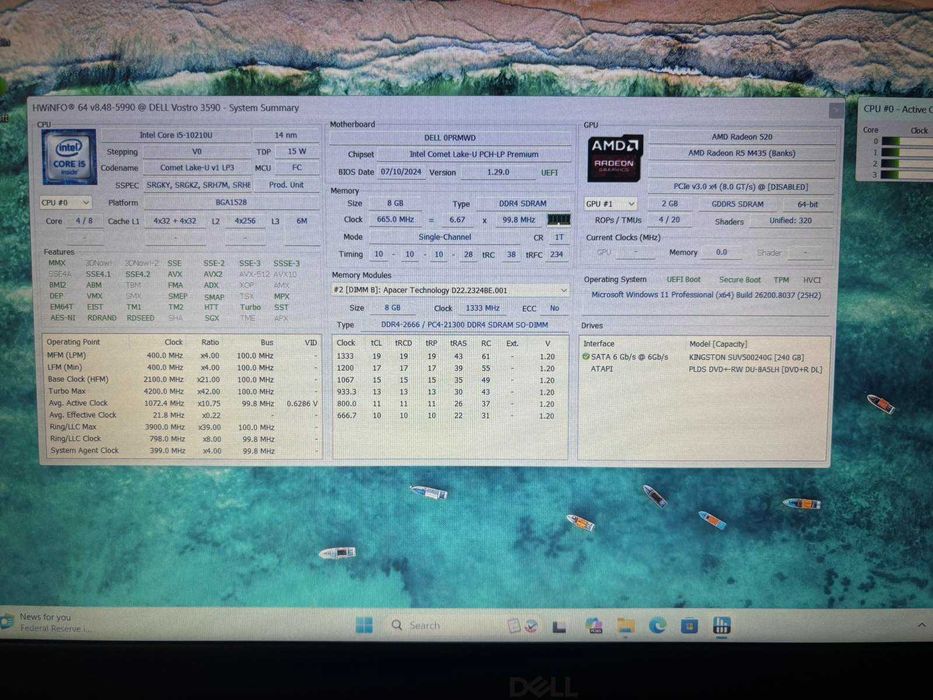 Лаптоп Dell Vostro 3590 (Intel Core i5-10210U/8GB RAM/Radeon R5 M435/240GB SSD/Full HD 15 инча)