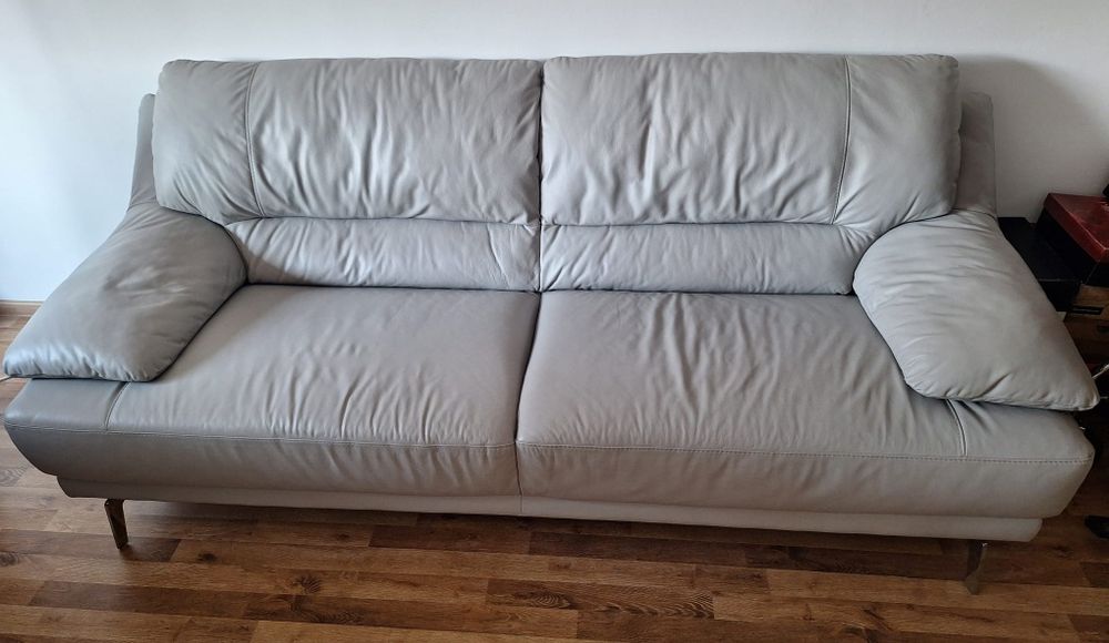 Canapea Bologna, 3 locuri, din piele, culoare gri