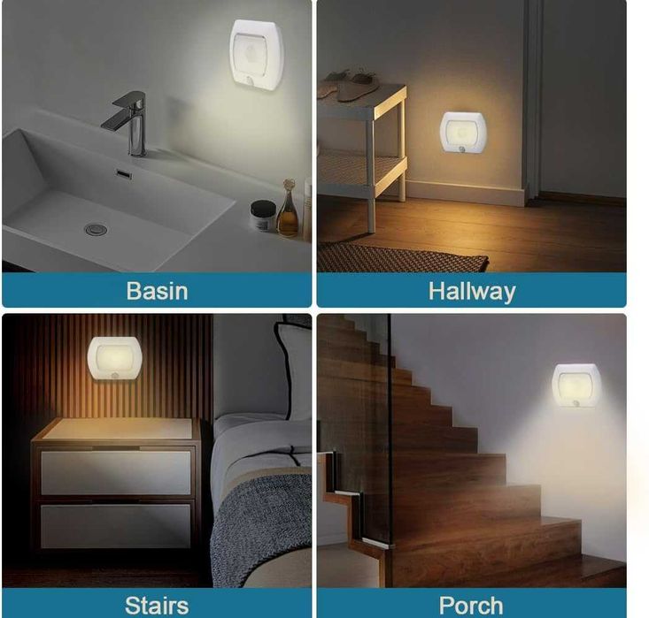 Комплект 2 броя LED нощни лампи с датчик за движение, USB зареждане